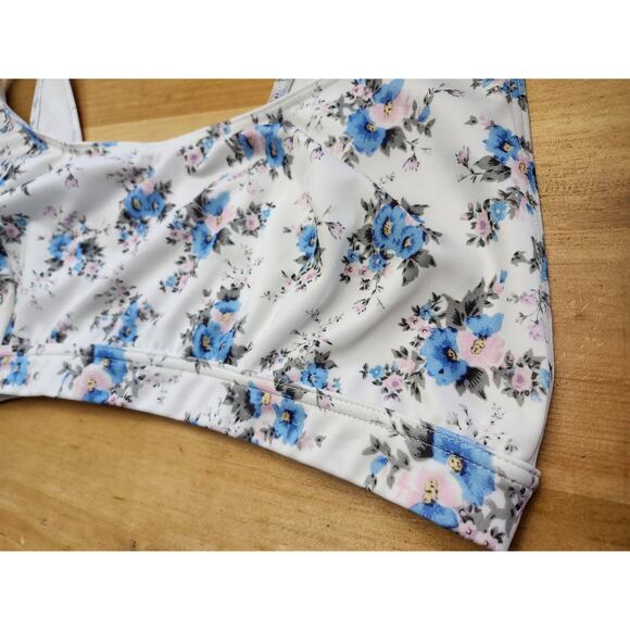 2 Piece ASOS Plus Sz 14 Swim Bathing Suit Blue Floral Sports Bra Full cover - Picture 2 of 6